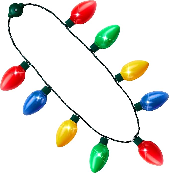JOYIN 1 Pack Christmas Necklace LED Light Up Necklace 9 Bulbs 6 Modes LED Holiday Costume Accessories for Christmas Xmas Party Favor Party Supply
