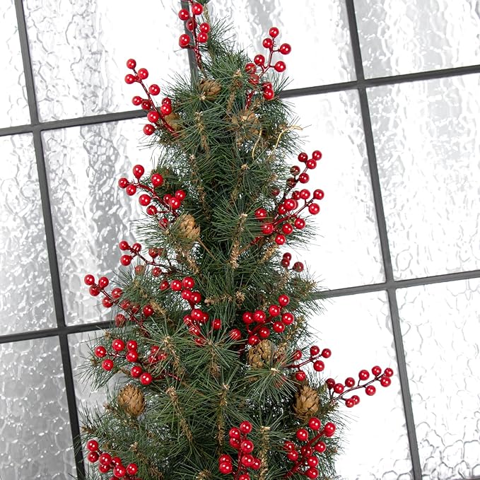 32 Pack Christmas Tree Decorations, Artificial Red Berry Stems 6.5 Inch Christmas Berry Picks with Holly Berries for Xmas Winter Holiday Home DIY Ornaments