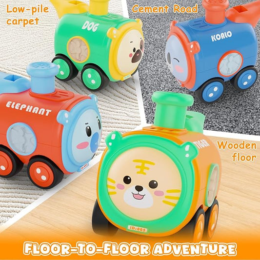 Baby Train Car Toys for Toddler 1-3, 4PCS Press to Go Push Car, Infant Play Whistle Vehicle Toy Set for 12-18 Months, 1st Birthday Christmas Easter Gifts for 1-2 Years Old Boys