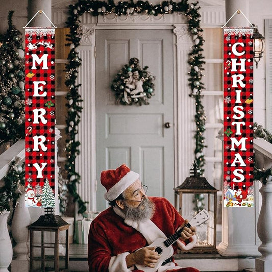 Christmas Decorations Merry Christmas Banner Xmas Porch Door Sign Welcome Banner for Wall Home Party Decor Christmas Decorations Indoor Outdoor